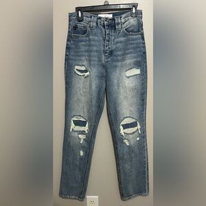 KanCan light wash distressed high waisted straight leg button fly 90s style 3/25